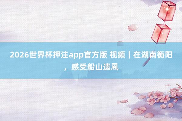 2026世界杯押注app官方版 视频|在湖南衡阳,感受船山遗凮