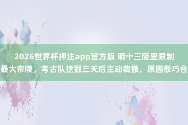 2026世界杯押注app官方版 明十三陵里限制最大帝陵，考古队挖掘三天后主动裁撤，原因很巧合