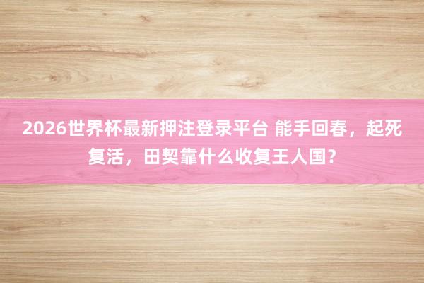 2026世界杯最新押注登录平台 能手回春，起死复活，田契靠什么收复王人国？