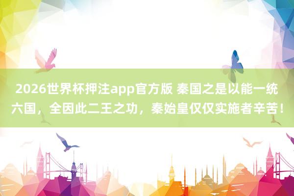 2026世界杯押注app官方版 秦国之是以能一统六国，全因此二王之功，秦始皇仅仅实施者辛苦！