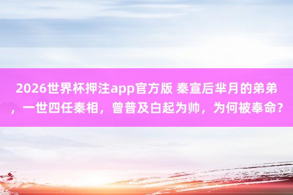 2026世界杯押注app官方版 秦宣后芈月的弟弟，一世四任秦相，曾普及白起为帅，为何被奉命？