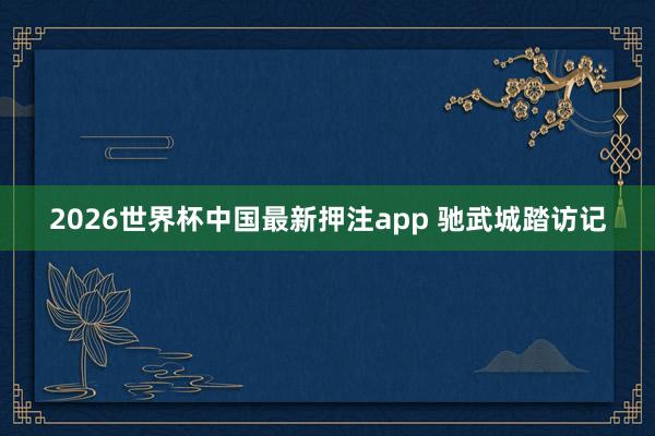 2026世界杯中国最新押注app 驰武城踏访记