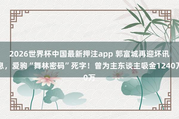 2026世界杯中国最新押注app 郭富城再迎坏讯息，爱驹“舞林密码”死字！曾为主东谈主吸金1240万