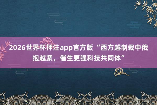 2026世界杯押注app官方版 “西方越制裁中俄抱越紧，催生更强科技共同体”