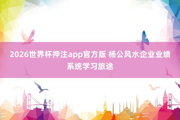 2026世界杯押注app官方版 杨公风水企业业绩系统学习旅途