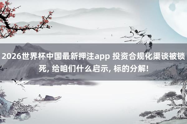 2026世界杯中国最新押注app 投资合规化渠谈被锁死, 给咱们什么启示, 标的分解!