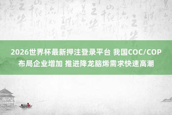 2026世界杯最新押注登录平台 我国COC/COP布局企业增加 推进降龙脑烯需求快速高潮