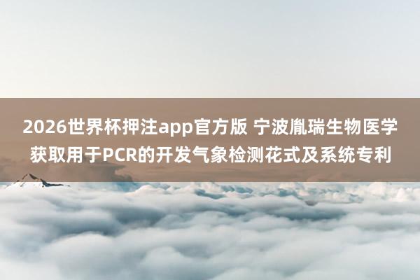 2026世界杯押注app官方版 宁波胤瑞生物医学获取用于PCR的开发气象检测花式及系统专利