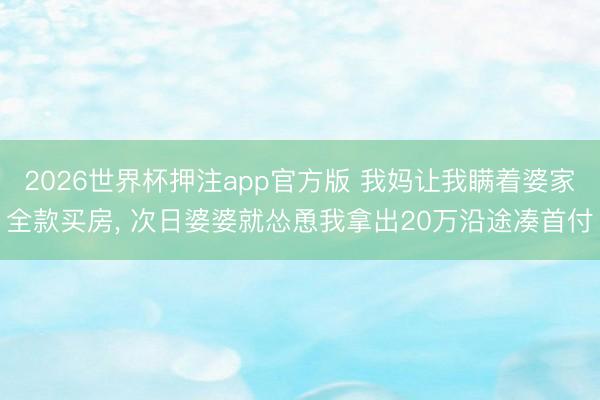 2026世界杯押注app官方版 我妈让我瞒着婆家全款买房, 次日婆婆就怂恿我拿出20万沿途凑首付